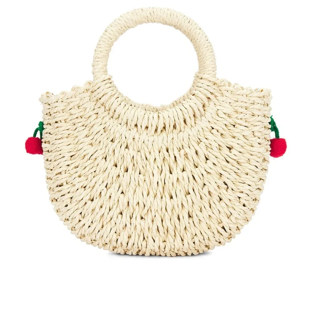 NWT Cute CHERRIES Straw bag with shoulder Strap - Picture 3 of 8